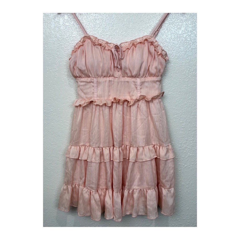 Wild Fable Pink Ruffle Tiered‎ Mini Dress Baby Doll Festival Country Cowgirl S
